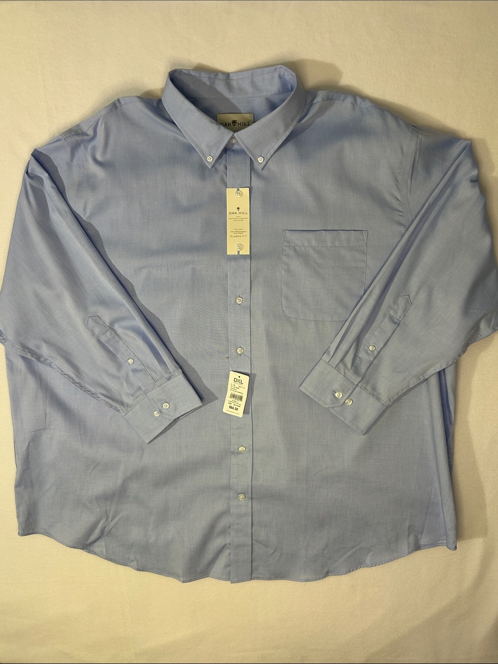NWT Oak Hill 100% Cotton Men's Light Blue Button-Down Dress Shirt 20 34/35